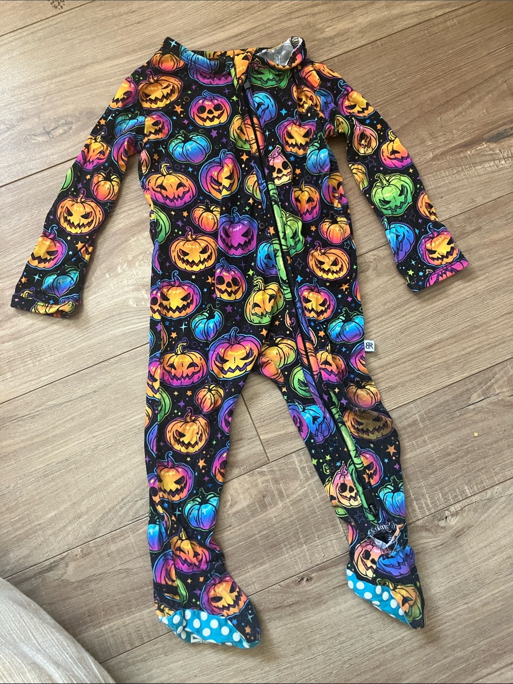 Halloween bamboo Pumpkin Print Footed One-Piece Pajamas - Black Multi